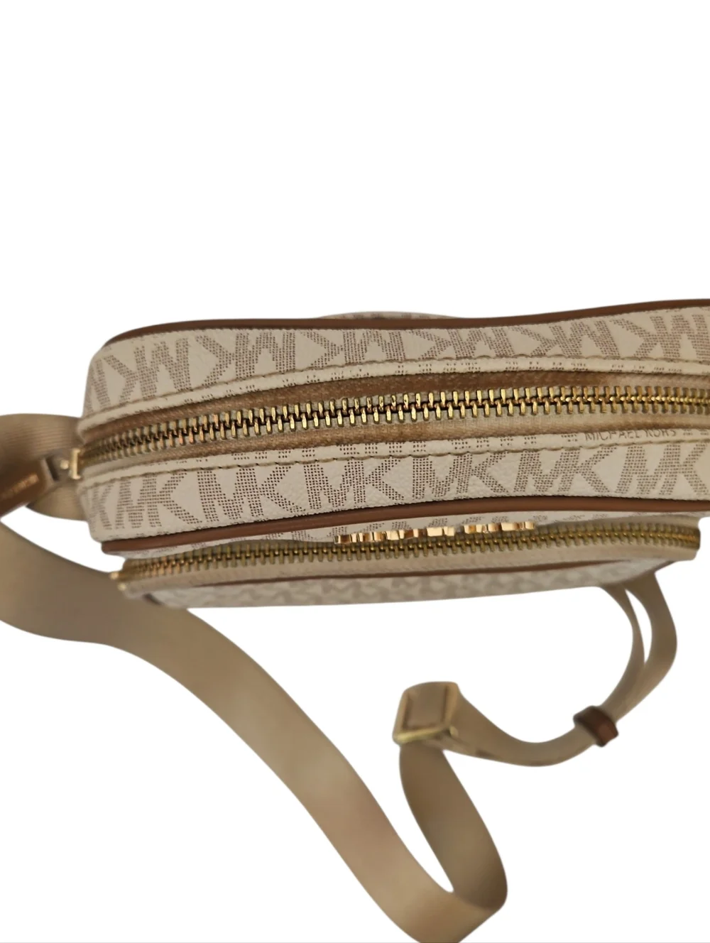 Michael Kors MK Signature Logo Crossbody Bag | Vanilla/Acorn | Flight Bag